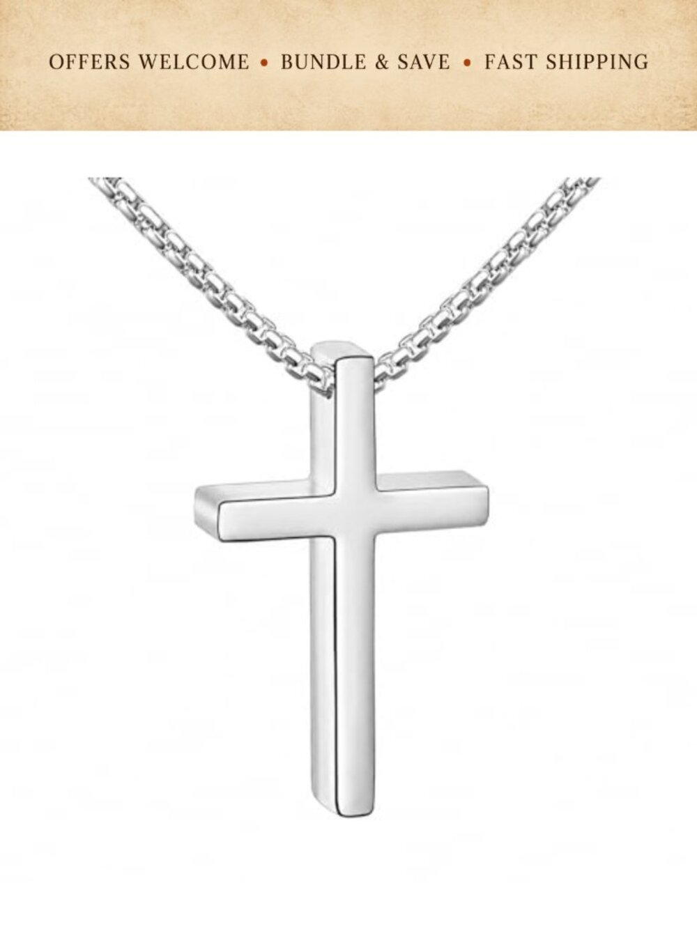 Men's Stainless Steel Box Chain Cross Necklace Christian Jewelry 20"